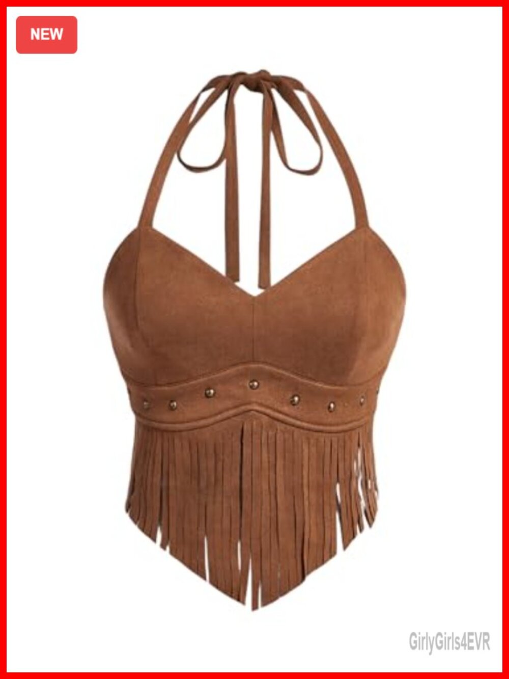 Plus Size Fringe Suede Western Halter Top Beaded Backless Crop Top